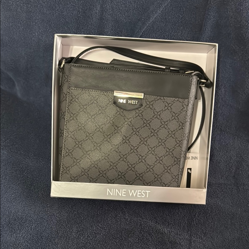 Nine West Black and Gray Messenger Bag with Adjustable Strap
